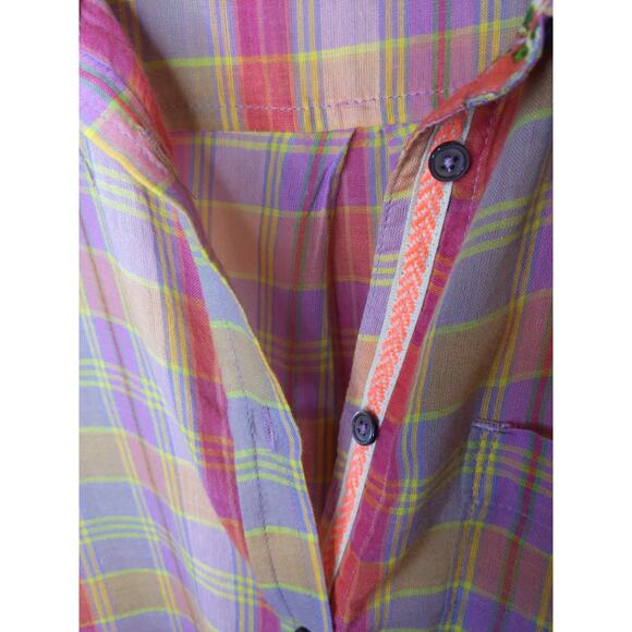 Sundance Purple Pink Plaid Button Shirt Floral Cuffs Cotton Small Preppy Boho - Picture 3 of 7